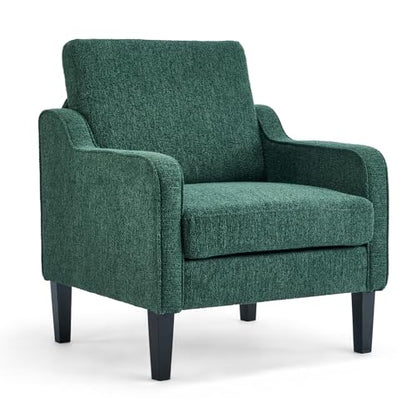 VINGLI Upholstered Chenille Accent Chair for Living Room, Bedroom, Mid-Century Modern Arm Chair Comfy Reading Chair with Scooped Arms (1, Dark Green) - color: Dark Green