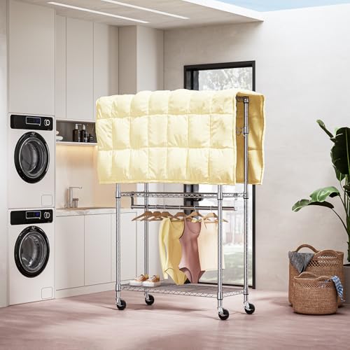 M MZG Heavy Duty Rolling Garment Rack 3 Tiers Adjustable Wire Shelving Clothes Rack with 2 Rods and Side Hooks,Storage Closet Clothing Rack with Wheels Chrome 15.7" D x 29.5" W x 74.5" H - color: Chrome, size: 3 Tier with 2 rod, 15.7"D x 29.5"W x 74.5"H