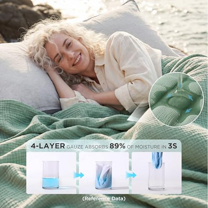 Bedsure 100% Cotton Muslin Blanket King Size for Bed - 4-Layer Breathable and Lightweight Thin Soft Summer Gauze Muslin Blanket for Adults, Sage Green, 108x90 Inches | Lightweight Breathable Summer Gauze Muslin Blanket for Adults, Soft Thin Bedspread Cove