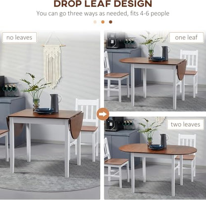 DFW Drop Leaf Dining Table, Solid Pine Wood, Expandable, Brown and White, Small Spaces, 55.1 x 27.6 x 29.5 in