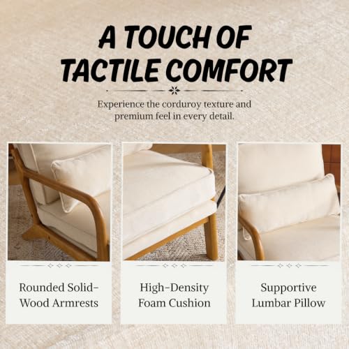 Karl home Mid-Century Modern Accent Reading Chair, Creamy | Chenille Upholstered, Solid Wood Frame, Soft Cushion, Lumbar Pillow, Lounge Armchair for Living Room, Bedroom, Balcony, Study - color: Chenille Creamy