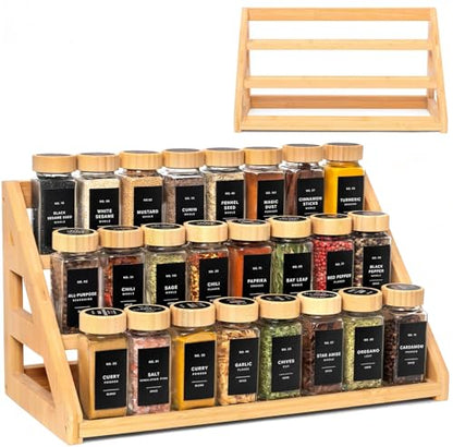 Spice Rack, Spice Organizer -3 Tier Bamboo Spice Racks, Solution for Spice Storage in Kitchens, Countertops，Storage Rooms and Other Places - size: Large