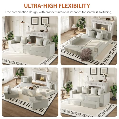 Modular Boneless Loveseat, L-Shape Cloud-Like Sectional Couch with High-Density Memory Foam, Convertible Comfy Couch for Living Room Apartment Small Space - No Assembly Required, White - color: White