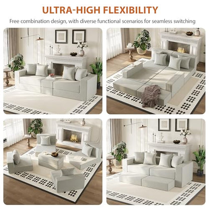 Modular Boneless Loveseat, L-Shape Cloud-Like Sectional Couch with High-Density Memory Foam, Convertible Comfy Couch for Living Room Apartment Small Space - No Assembly Required, White - color: White
