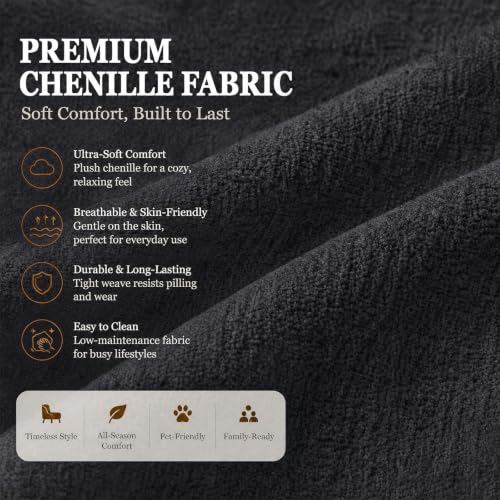 Chenille Accent Chair, Comfy Armchair for Living Room, Dark Gray | Wide padded seat, high-density foam, solid wood frame, 350 lb support, comfy lounge chair, reading chair, bedroom chair - color: Chenille-dark Gray