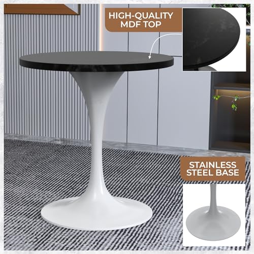LeisureMod Verve Modern Round Dining Table,Tabletop with Pedestal Base, Contemporary Kitchen & Dining Room Table, Mid-Century Breakfast Nook Table (White Base, Black Marble) - color: Black Wood, size: 27 inch Wide