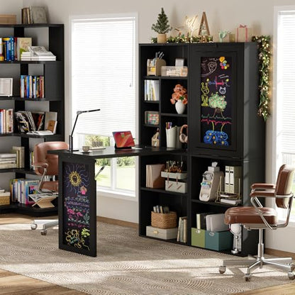 Small Folding Desk with Outlets, Fold-Out Murphy Desk Craft Table | Foldable Wall Mounted Desk Cabinet with Storage, Craft Cabinet with Fold Out Table, Multi-Function Desk for Small Spaces - color: Black