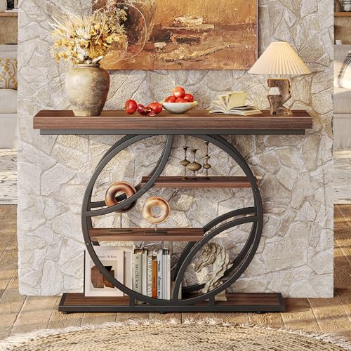 Huuger 41.3 Inch Entryway Table, Console Table with Shelves, Sofa Table | Modern Entrance Table, Console Tables for Entryway, Hallway, Entrance, Foyer, Living Room, O-Shaped Accent Table, Dark Walnut - color: Dark Walnut, size: 11.8"D x 41.3"W x 31.5"H
