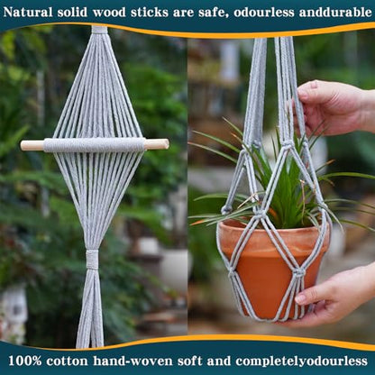 4 Pack Macrame Plant Hangers Indoor Up to 10 inch Pot, Boho Hanging Planters, Plant Holder with 8Pcs Stainless Steel Hooks (4Pcs Gray Hanger) - color: 4pcs Gray Hanger