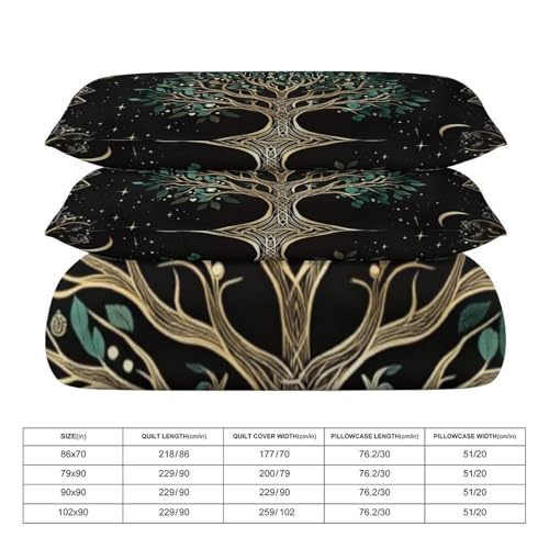 Boho Mandala - Sun, Moon, and Big Tree 3 Piece Reversible Bedding Set 102"x90",Double Sided Brushed Microfiber Duvet Cover Set with 2 Pillowcases Soft Breathable Comforter Cover for Home - color: Boho Mandala - Sun, Moon, and Big Tree, size: 102"x90"