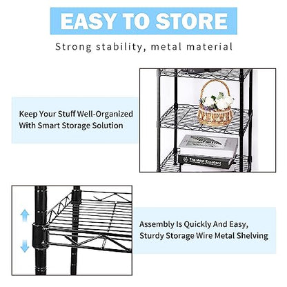 SUNLPH 6-Tier Wire Shelving Adjustable Shelves Unit Metal Storage Rack for Laundry Bathroom Kitchen Pantry Closet Organization (Black, 16.6" L x 11.4" W x 64.6" H)