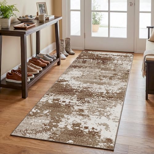 Brown Rug Runners for Hallways Kitchen Non Slip Washable 2x6 Entryway Runner Rugs with Rubber Backing 6ft Long Carpet Runner for Laundry Room Bedroom, Low Pile Stain & Fade Resistant, Abstract Coffee - color: Brown, size: 2' X 6' (Runner)