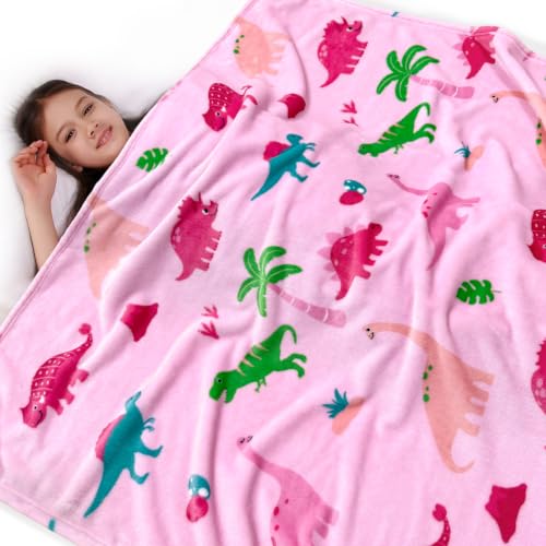 Lukeight Pink Dinosaur Toddler Blanket Gifts for Girls, Plush Dino Throw Blanket for Kids and Adults, Thick and Warm Girls Blanket for Teens Birthday (Dinosaur, 50x60 Inches) - color: Dinosaur Pink, size: 50 in x 60 in