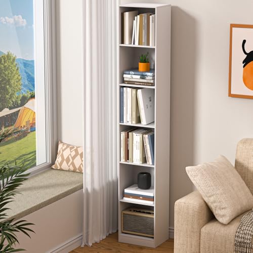 70.9 Inch Tall Narrow Bookcase, Modern White Corner Storage Cabinet, Free Standing Bookcase with Storage, 6 Tier Cube Open Display Shelves for Home Office 30cm
