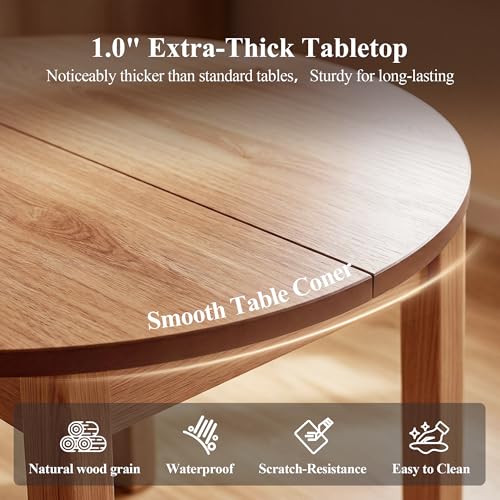 HNY Extendable Dining Table Round to Oval for 4-8, 42"-77" Oak Veneer Kitchen Table with Sturdy Legs, Modern Farmhouse Expandable Dining Room Table for Family Gatherings & Small Apartments, Natural - color: Natural