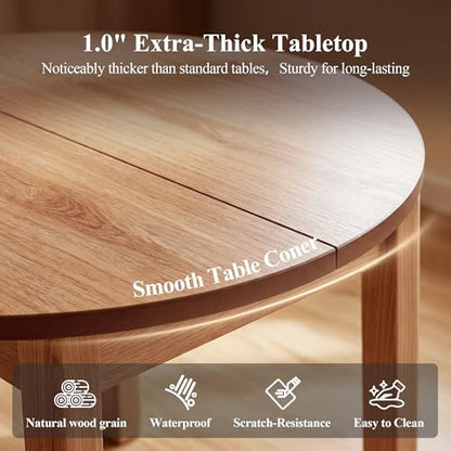 HNY Extendable Dining Table Round to Oval for 4-8, 42"-77" Oak Veneer Kitchen Table with Sturdy Legs, Modern Farmhouse Expandable Dining Room Table for Family Gatherings & Small Apartments, Natural - color: Natural