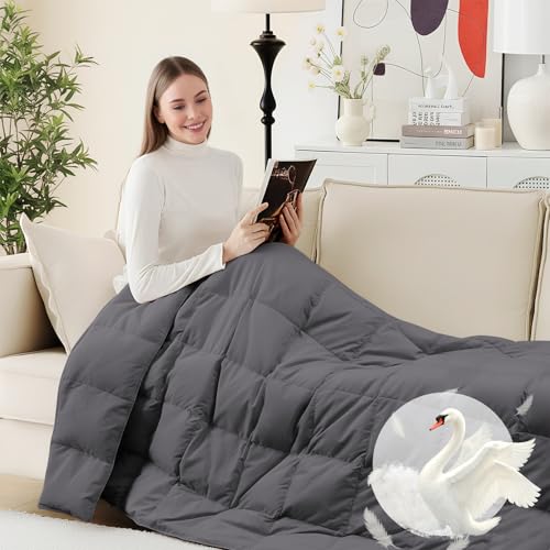 Deodar Down Fiber Throw Blanket Lightweight Packable Throw Indoor & Outdoor | Lightweight Down Throw Blanket for Couch,Outdoor Picnic Lap Soft Comforter for Office Bedroom Dark Grey, Machine Washable - color: Dark Gray