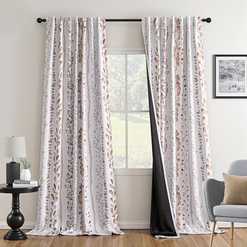 Blackout Curtains 72 Inches Long Leaves Patterned Farmhouse Thermal Insulated Privacy Protection Drapes with Rod Pocket Back Tab for Bedroom Living Room, 2 Panels, 50" Wide, Khaki - color: Blackout- Leaves Khaki, size: 50"W x 72"L (Pack of 2)