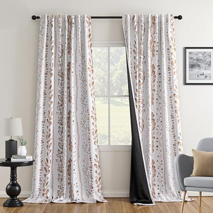 Blackout Curtains 72 Inches Long Leaves Patterned Farmhouse Thermal Insulated Privacy Protection Drapes with Rod Pocket Back Tab for Bedroom Living Room, 2 Panels, 50" Wide, Khaki - color: Blackout- Leaves Khaki, size: 50"W x 72"L (Pack of 2)