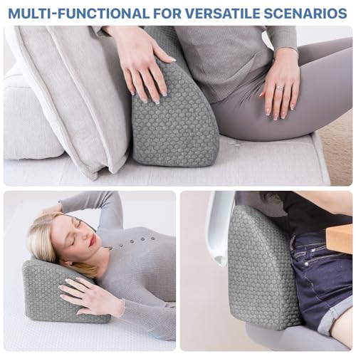 Lumbar Support Pillow Memory Foam Breathable Support for Office Chair, Car Seat, Sofa, Bed - Relieves Back, Spine, Neck Pain for Ergonomic Comfort Gray 18 * 11 * 7.5in