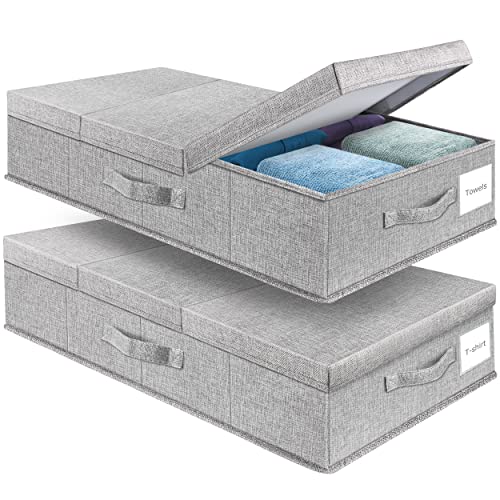 Supowin 2Pack Large Underbed Storage Containers Bin with Lids, Gray | 6 Inches Tall Under Bed Storage Organizer Box with Handles, Foldable Closet Organizer for Clothes, Blankets, Seasonal Items - color: A-Gray