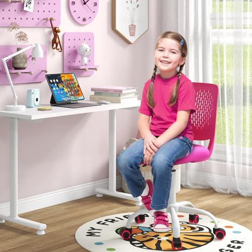 Giantex Kids Desk Chair, Adjustable Children Study Chair, Swivel Armless Mesh Task Office Chair, Computer Desk Chair with Adjustable Height & Lumbar Support, Rose - color: Rose