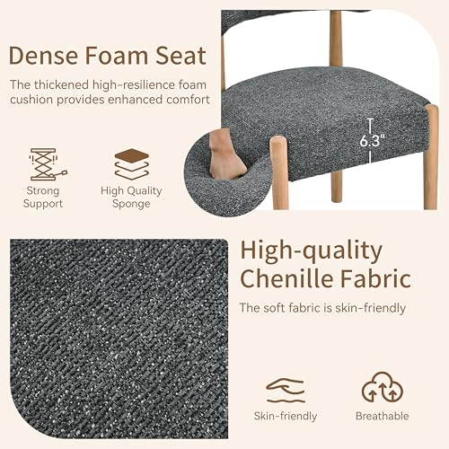 VKNOW Wooden Dining Chairs Set of 4 with Rubberwood Legs, Curved Backrest | Modern Upholstered Dining Chairs with Thickened Cushion, Soft Chenille Fabric, for Dining Room/Kitchen, Black - color: Black, size: Set of 4