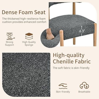 VKNOW Wooden Dining Chairs Set of 4 with Rubberwood Legs, Curved Backrest | Modern Upholstered Dining Chairs with Thickened Cushion, Soft Chenille Fabric, for Dining Room/Kitchen, Black - color: Black, size: Set of 4