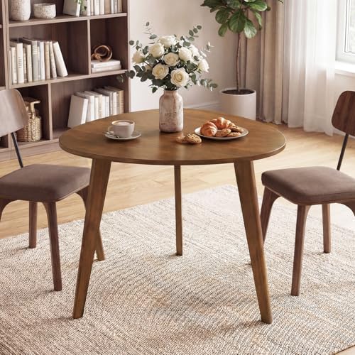 Giantex 35.5" Dining Table for 2-3, Farmhouse Wooden Kitchen Table with Solid Rubber Wood Legs, Space-Saving Dinner Table for Dinette, Living Room, Dorm, Home Office, Walnut