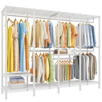 Raybee 76.9" H Clothes Rack Heavy Duty Loads 1100 LBS Metal Clothing Racks for Hanging Clothes Adjustable Garment Rack White,75.8" W*17.7" D*76.9" H - color: White, size: 75.8" W x 17.7" D x 76.9" H