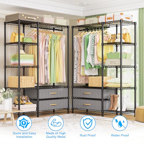 F3 Heavy Duty Clothes Rack（With Fabric Drawers）Freestanding Clothing Racks for Hanging Clothes，Adjustable Closet Organizer System，Portable Garment Rack 40" W x 15" D x 72" H，Max Load 700LBS，Black - color: Black, style: Freestanding