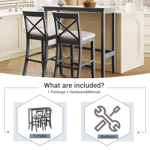 3 Piece Counter Height Dining Table Bar Table Set with 2 Chairs, Small Kitchen Table Breakfast Nook for 2, Good for Bar or Small Space, Gray - color: Grey