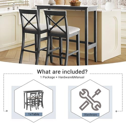 3 Piece Counter Height Dining Table Bar Table Set with 2 Chairs, Small Kitchen Table Breakfast Nook for 2, Good for Bar or Small Space, Gray - color: Grey