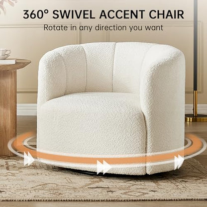 Swivel Accent Chair, No Assembly Required Upholstered Boucle Fabric Barrel Chair for Living Room, Beige - size: swivel chair