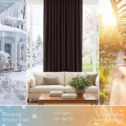 PONY DANCE Brown Blakcout Curtains for Living Room 84 inch Long, 2 Panels | Dark Brown Long Black Out Panels Set Window Treatments Thermal Insulated Light Blocking Back Tab/Rod Pocket Curtain Drapes - color: Brown, size: 42"W x 84"L (Pack of 2)