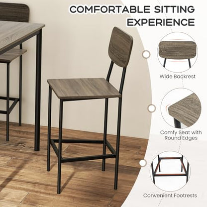 Giantex 5-Piece Dining Table Set W/Counter Height Table & 4 Bar Stools, Modern Kitchen Dining Set W/Footrest & Backrest, Space-Saving Dinette Set for Pub, Dining Room, Restaurant (Black Oak) - color: Black Oak