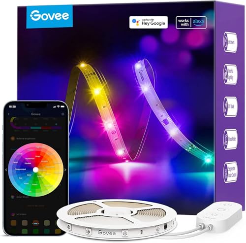 Govee 16.4ft RGBIC LED Strip Lights, Work with Alexa and Google Assistant | LED Lights for Bedroom, WiFi App Control Segmented DIY Multiple Colors, Color Changing Light for Room, Bedroom - size: 16.4ft