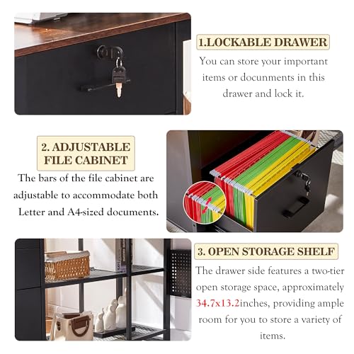 70 Inch Reversible L Shaped Desk with Drawers,Executive Desk with Power Outlet, Lockable File Drawer and Storage Shelves,L Shaped Office Desk with Pegboard,Large Corner Desk for Home Office (70.5")