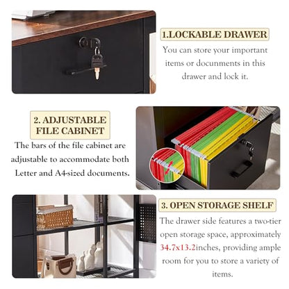 70 Inch Reversible L Shaped Desk with Drawers,Executive Desk with Power Outlet, Lockable File Drawer and Storage Shelves,L Shaped Office Desk with Pegboard,Large Corner Desk for Home Office (70.5")
