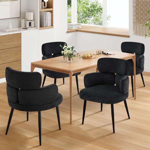 Accent Dining Chair with Arms, Modern Upholstered Side Chair with Soft Fabric Black Metal Legs, Comfy Spacious Seat & Back for Dining Room/Living Room/Bedroom, Black - color: Black, size: Set of 1