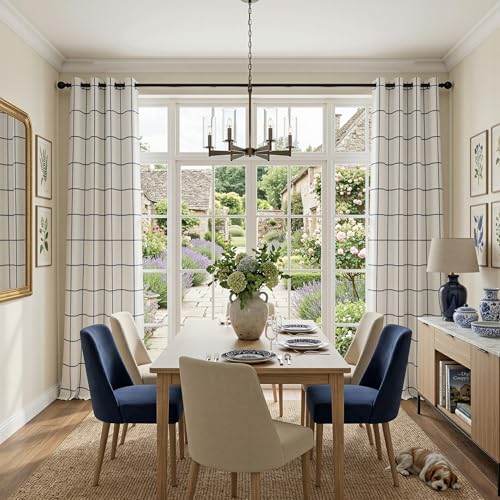 MYSKY HOME 100% Blackout Plaid Linen Curtains 63 Inches Long 2 Panels Double Layer Farmhouse Thermal Insulated Checkered Print Grommet Drapes for Living Room Bedroom, 2 Pcs, 52" Wide, Navy Blue - color: Navy Blue, size: 52"W x 63"L (Pack of 2)