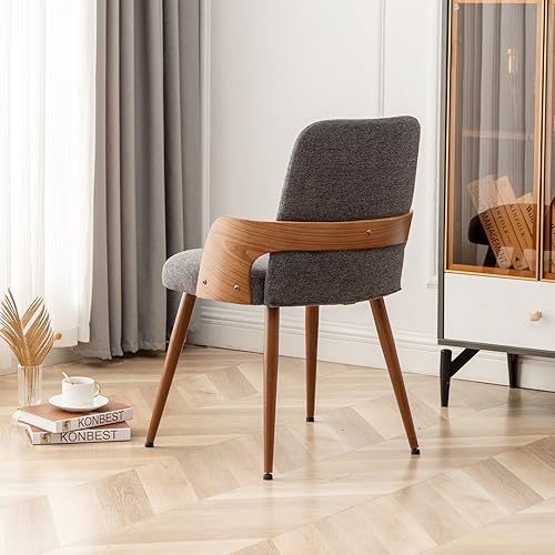 Dining Room Chairs,Mid Century Modern Kitchen Chairs,Upholstered Accent Chairs,Metal Legs Wooden Desk Chairs,Armless and No Wheels for Kitchen Dining Living Room,Gray Fabric,1PCS - color: Gray Fabric, size: 1PCS