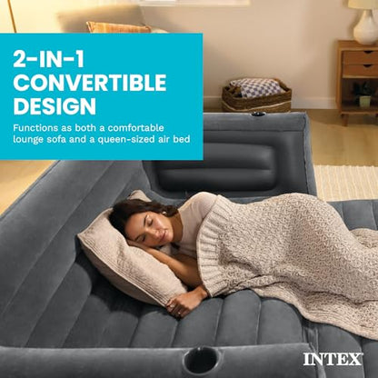 Intex Inflatable Pull-Out Sofa Bed with 2-Pack Lounge Chair and Ottoman Set | 66552EP Convertible Queen Airbed and 66551EP Portable Lounger for Bedroom, Dorm & Living Room (Pump Not Included)