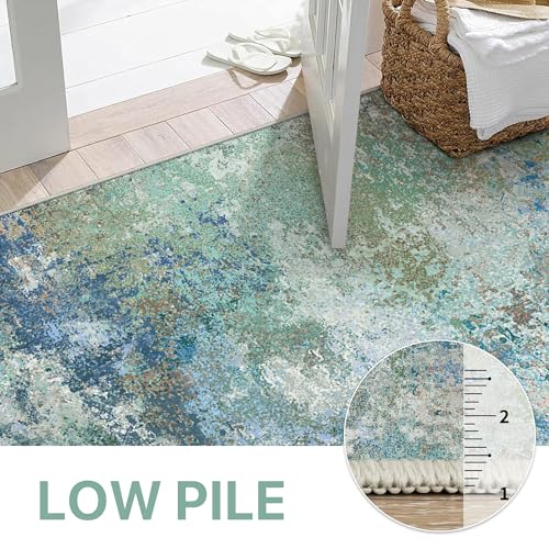 BEIMO 8x10 Area Rugs for Bedroom, Blue Green Washable Abstract Rug | Modern Abstract Rug Soft Low Pile Non Slip Living Room Dining Office Carpet, Easy Care Vacuum Friendly - color: Aquamarine/Blue Green, size: 8' x 10' (Rectangular)