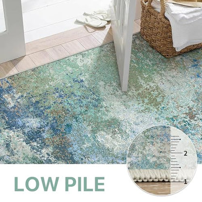 BEIMO Area Rugs 10x14 for Living Room, Blue Green Washable Abstract Rug | Modern Abstract Rug Soft Low Pile Non Slip Bedroom Dining Room Office Large Carpet, Easy Care Vacuum Friendly - color: Aquamarine/Blue Green, size: 10' x 14' (Rectangular)