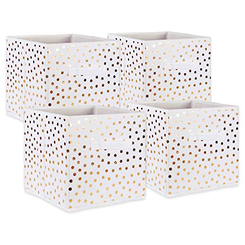 DII Woven Polyester Storage Bin, Polka Dot, White & Gold, Small Set of 4 - color: White & Gold, size: Small Set of 4, 11x11x11" Cube