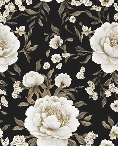 Dark Floral Vintage Peel and Stick Wallpaper 17.5" x 393",Black | Self Adhesive/Removable/Waterproof/Thick Vinyl Contact Paper for Bathroom Bedroom Shelf Cabinet Drawer,Prepasted,Easy Peel - color: Black,Golden, size: 393" x 17.5"