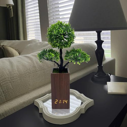 Fake Plant Electronic Clock，Creative Digital Alarm Clock，Funny Office Desk Sign，Alarm Clock for Bedroom，Suitable as a Gift for Colleagues and Friends - color: Brown