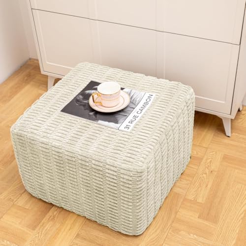 Asuprui Square Pouf Ottoman Footrest for Couch Sofa Cream Footstool 20x14In | Footstool Ottoman,Stuffed Pouf Ottoman,All-One Foam Filler, Foot Rest,Beanbag Chair,Floor Pouf Storage Solution,Wedding Party - color: Cream