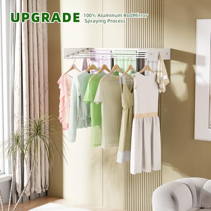 BAKON Wall Mounted Drying Rack 32'', Hidden Clothes Drying Rack for Indoor | Space Saving for Balcony Laundry Room Small Space, 60lbs Capacity, 6 Towel Hooks and 5 Rods, Invisible,Heavy Duty Metal - size: 31.5''【6 Hooks】